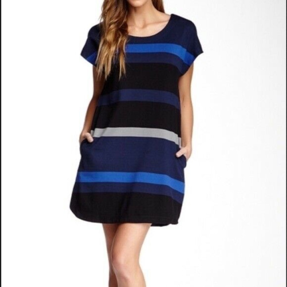 Max Studio Womens Ponte Knit Striped Short Dress